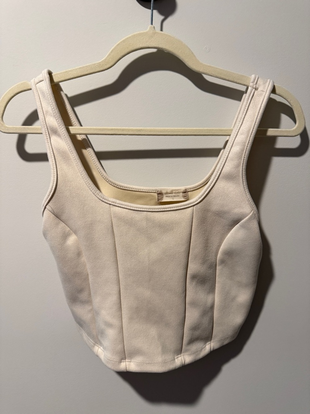 Cream Structured Cropped Tank Top
